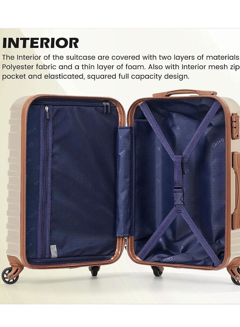 Coollife Suitcase Trolley Carry On Hand Cabin Luggage Hard Shell Travel Bag Lightweight with TSA Lock,The Suitcase Included 1pcs Travel Bag and 1pcs Toiletry Bag (White/Brown, 24 Inch Luggage Set) - Image 5