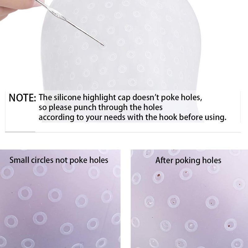 RJMBMUP Silicone Highlight Caps Set for Color Hair 2 PCS Professional Reusable Highlighting Caps with Hooks & Salon Hairdressing Dyeing Staining Tools for Women Men - Image 4