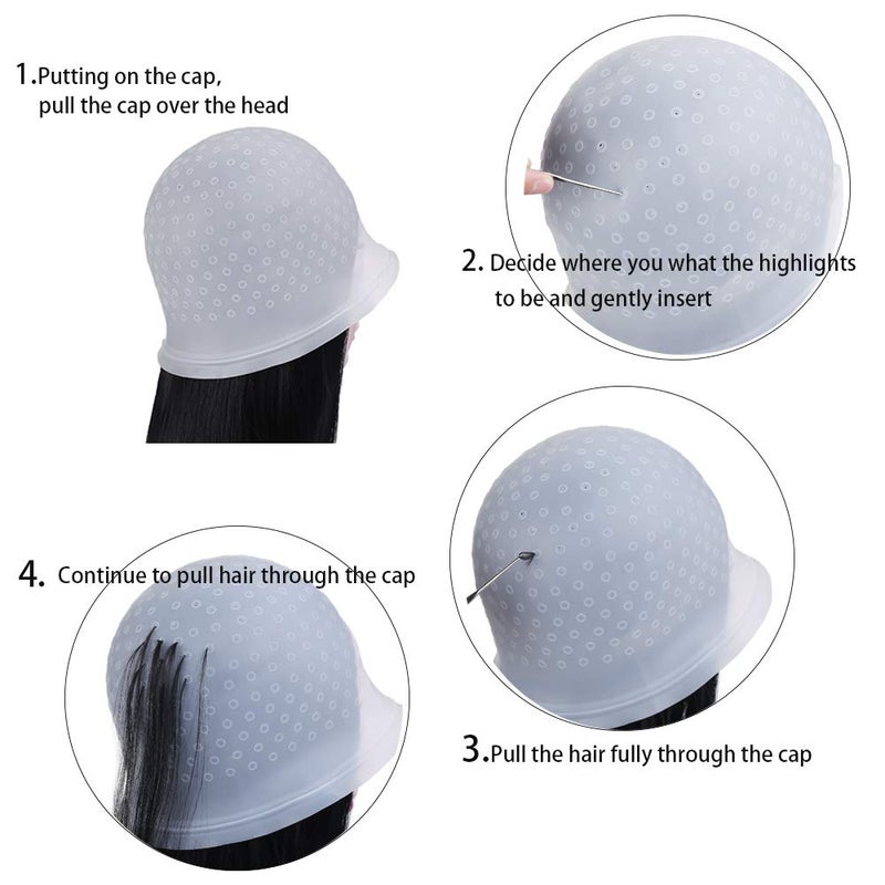 RJMBMUP Silicone Highlight Caps Set for Color Hair 2 PCS Professional Reusable Highlighting Caps with Hooks & Salon Hairdressing Dyeing Staining Tools for Women Men - Image 3
