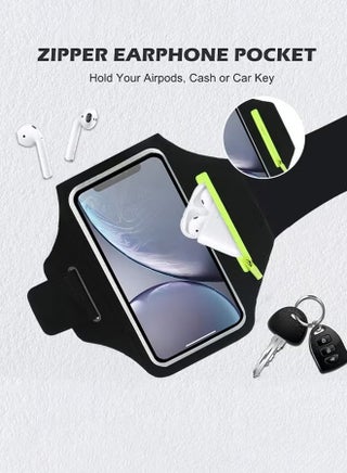 الشريط الهاتف لتشغيل, الهاتف الخلوي تشغيل الشريط مع Airpods زيبر جيب, الشريط حالة تشغيل حامل لآيفون 15 14 13, غالاكسي S23 S22 الشريط الذراع مع البطاقة / حقيبة المفتاح - view 3