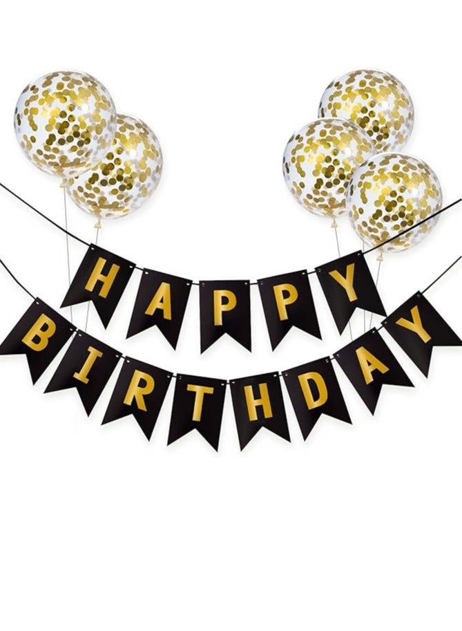 لافتة حفلات مع 5 بالونات لاتكس ذهبية ورقية مثالية لتزيين حفلات أسود - Image 1