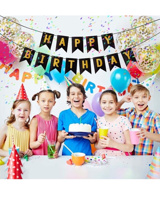 لافتة حفلات مع 5 بالونات لاتكس ذهبية ورقية مثالية لتزيين حفلات أسود - Image 4