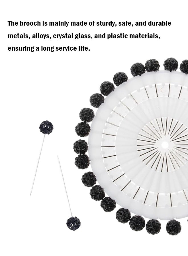 Sweet Life 30PCS Hijab Pins with Safety Caps - Black Crystal Rhinestone Ball Muslim Hijab Scarf Pins - Image 3