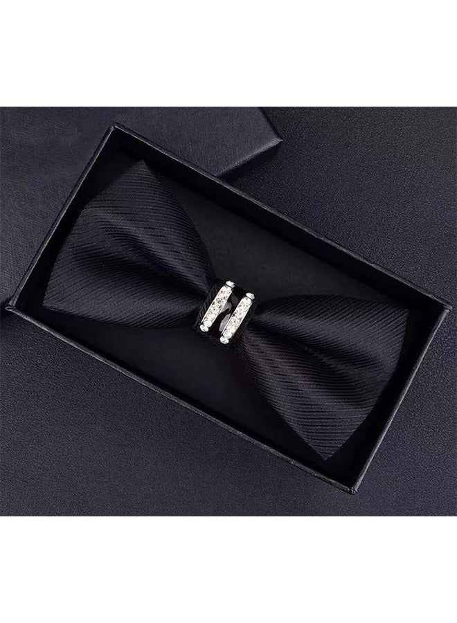 Adjustable Wedding Solid Pattern Bow Tie Black