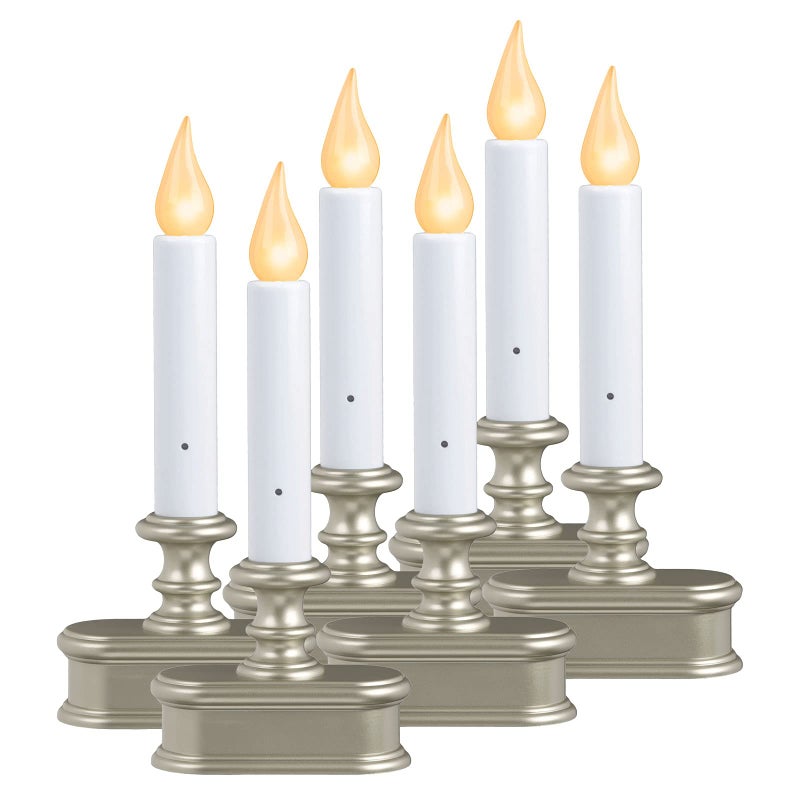 Xodus Innovations FPC1221PR6 Battery Operated LED Dusk to Dawn Window Candle with Amber Steady On or Flicker FlamePewterSilver Pack of 6
