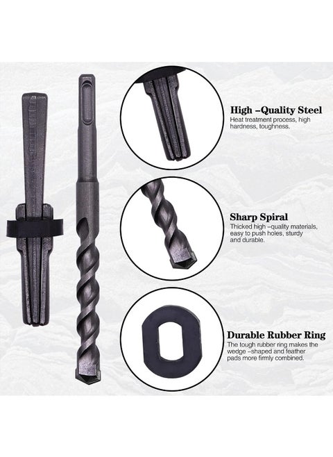 6Pieces Rock Splitting Wedges And 1Pieces Rotary Hammer Drill Bit, Wedge And Feather Shims, Stone Splitter Tools For Granites, Concretes, Boulders, Volcanic Rocks, Limestone Rocks