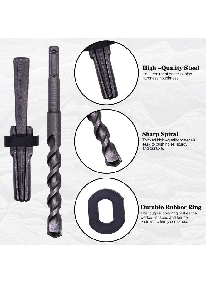 Csdtylh 6Pieces Rock Splitting Wedges And 1Pieces Rotary Hammer Drill Bit, Wedge And Feather Shims, Stone Splitter Tools For Granites, Concretes, Boulders, Volcanic Rocks, Limestone Rocks  - Image 1