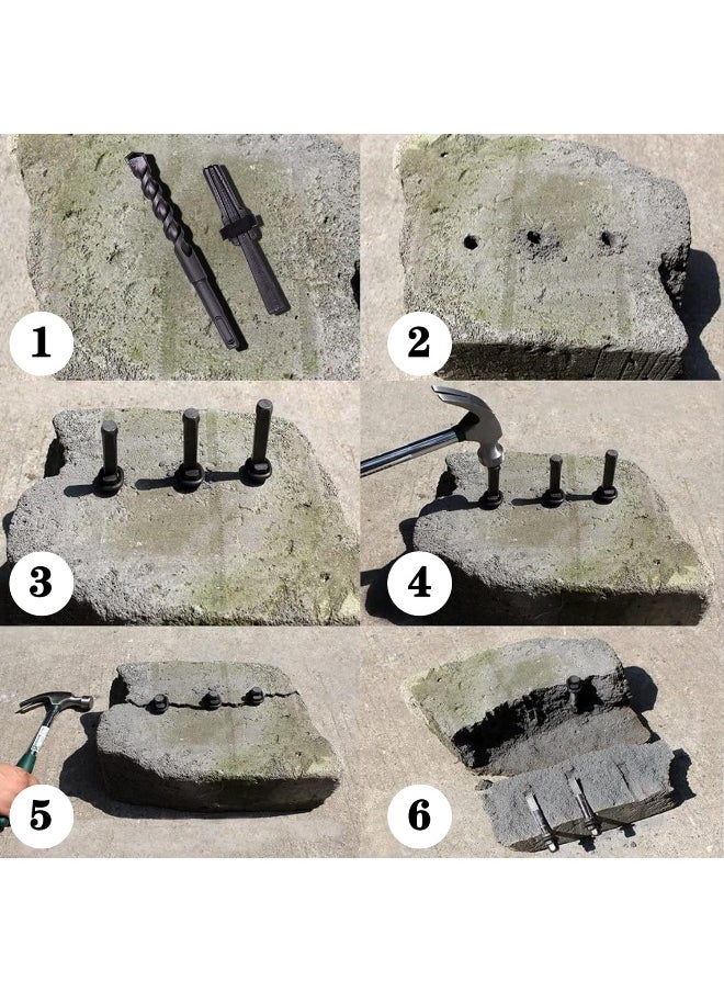 Csdtylh - 6Pieces Rock Splitting Wedges And 1Pieces Rotary Hammer Drill Bit, Wedge And Feather Shims, Stone Splitter Tools For Granites, Concretes, Boulders, Volcanic Rocks, Limestone Rocks - Image 1
