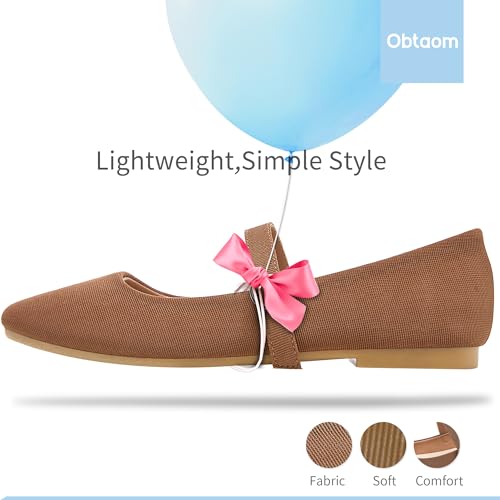Obtaom Mary Jane Flat Shoes Round Toe Ballet Flats for Women Dressy Fabric Business Flats Comfortable Classic Strap Flats for Office(Brown,US7) - Image 3