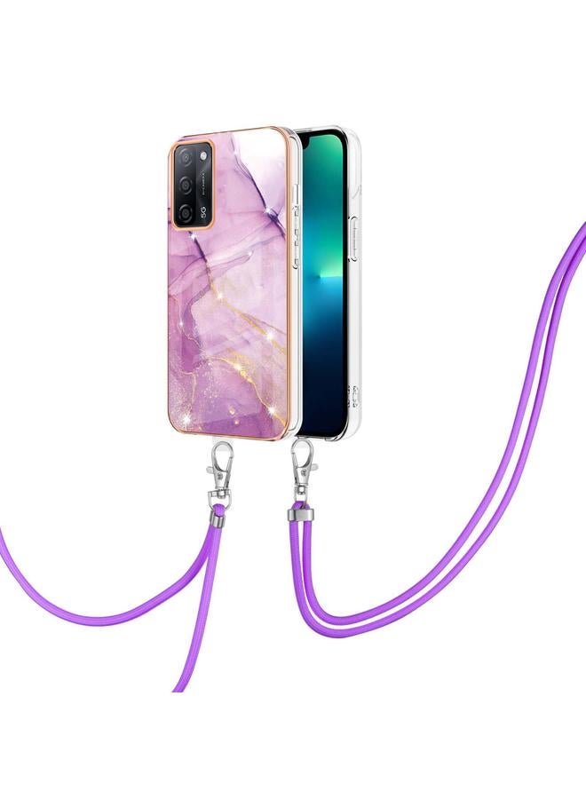 S-TOP Case For OPPO A53s 5G / A55 5G / A54 4G / A16 / A54s Electroplating Marble IMD TPU Phone Case with Lanyard - Image 3