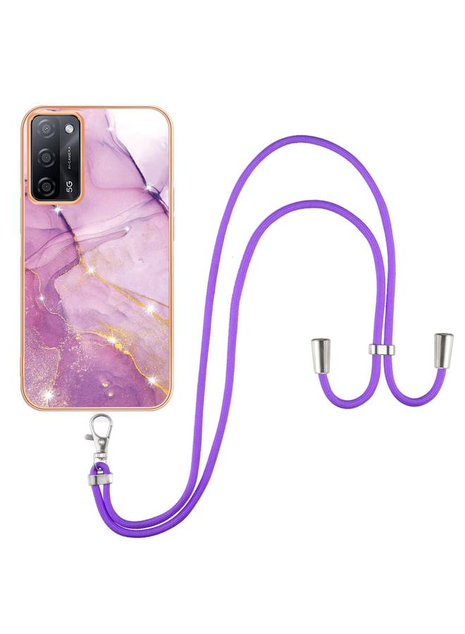 S-TOP Case For OPPO A53s 5G / A55 5G / A54 4G / A16 / A54s Electroplating Marble IMD TPU Phone Case with Lanyard - Image 1