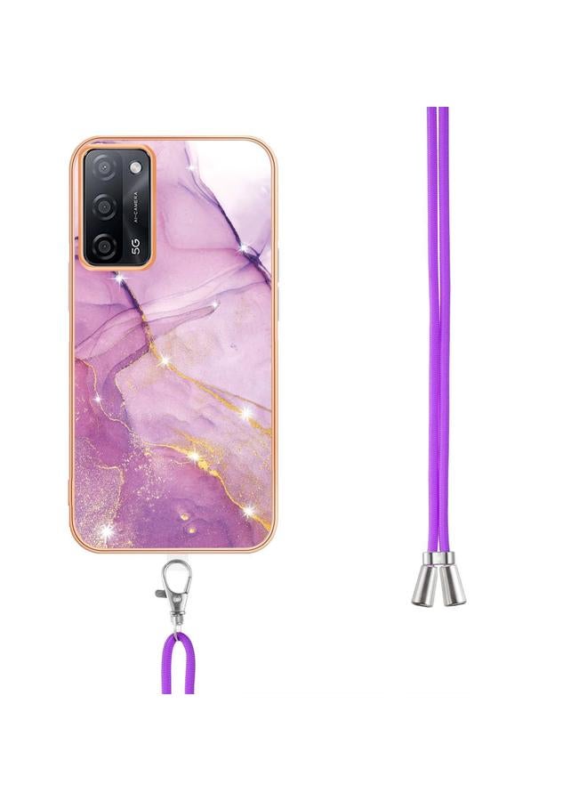 S-TOP Case For OPPO A53s 5G / A55 5G / A54 4G / A16 / A54s Electroplating Marble IMD TPU Phone Case with Lanyard - Image 2
