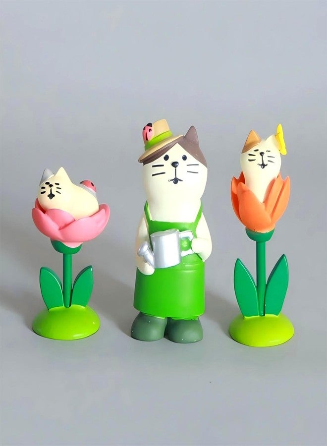 Gwindrise Miniature Cat Garden Figurines Set, 3 Pieces, Decorative Resin Kitty Flower Ornaments for Home, Office, Desk Decor, Funny Gifts for Mom Cat Lovers or Gardening - Image 1