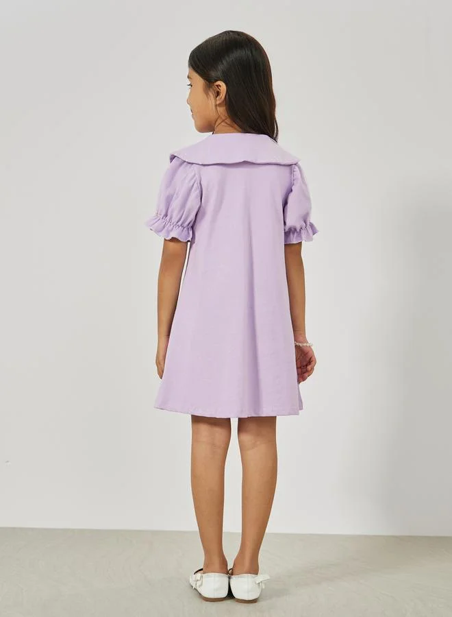 Styli Rabbit Graphic Applique Detail Collared Dress