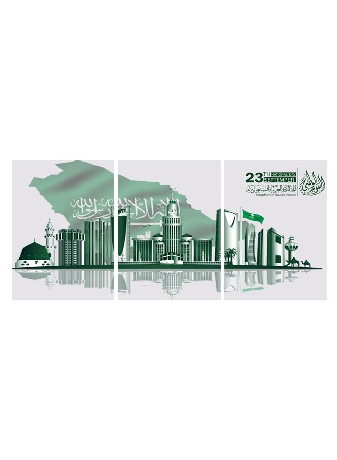 ماركتنا لوحة جدارية فنية لتزين الحائط بتصميم اليوم الوطني السعودي ثلاث قطع مقاس 120X60سم - Image 2