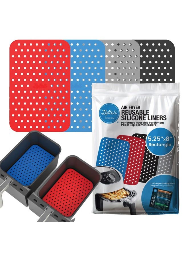 LOTTELI KITCHEN Double Basket Air Fryer Liners 4 Pack, Reusable Silicone, Perforated Liner, Rectangular, Blue, 5.25 x 8” - Image 1