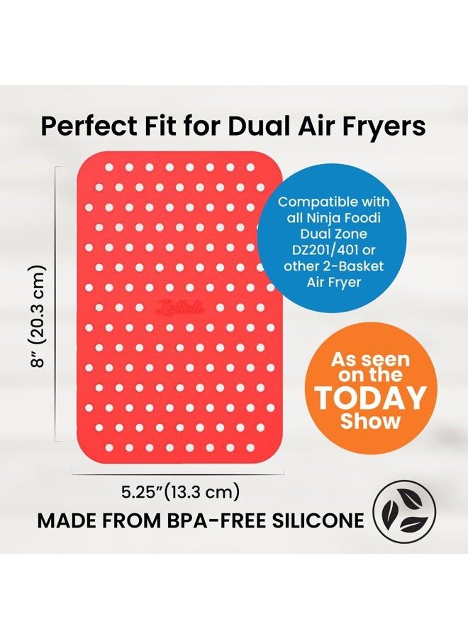 LOTTELI KITCHEN Double Basket Air Fryer Liners 4 Pack, Reusable Silicone, Perforated Liner, Rectangular, Blue, 5.25 x 8” - Image 2