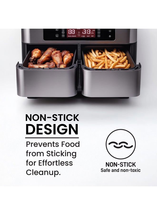 LOTTELI KITCHEN Double Basket Air Fryer Liners 4 Pack, Reusable Silicone, Perforated Liner, Rectangular, Blue, 5.25 x 8” - Image 4
