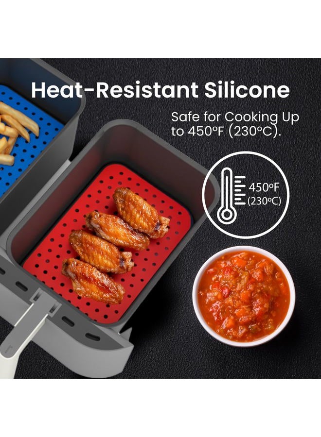 LOTTELI KITCHEN Double Basket Air Fryer Liners 4 Pack, Reusable Silicone, Perforated Liner, Rectangular, Blue, 5.25 x 8” - Image 3