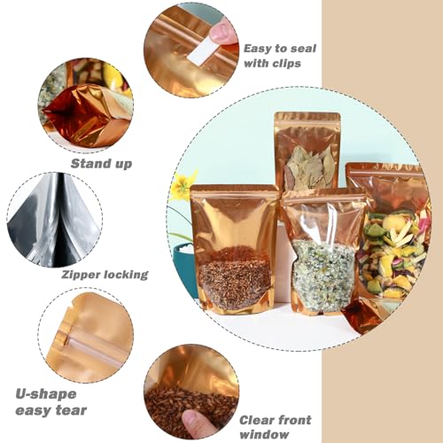 lucpur 200-pack 3.9” x 5.9” Stand Up Mylar Bags with Clear Window Resealable Foil Pouches for Food Storage Smell Proof Edible Packaging Zip Bag for jewelries Small Business, Small Zip Bag Bulk, Golden - Image 4
