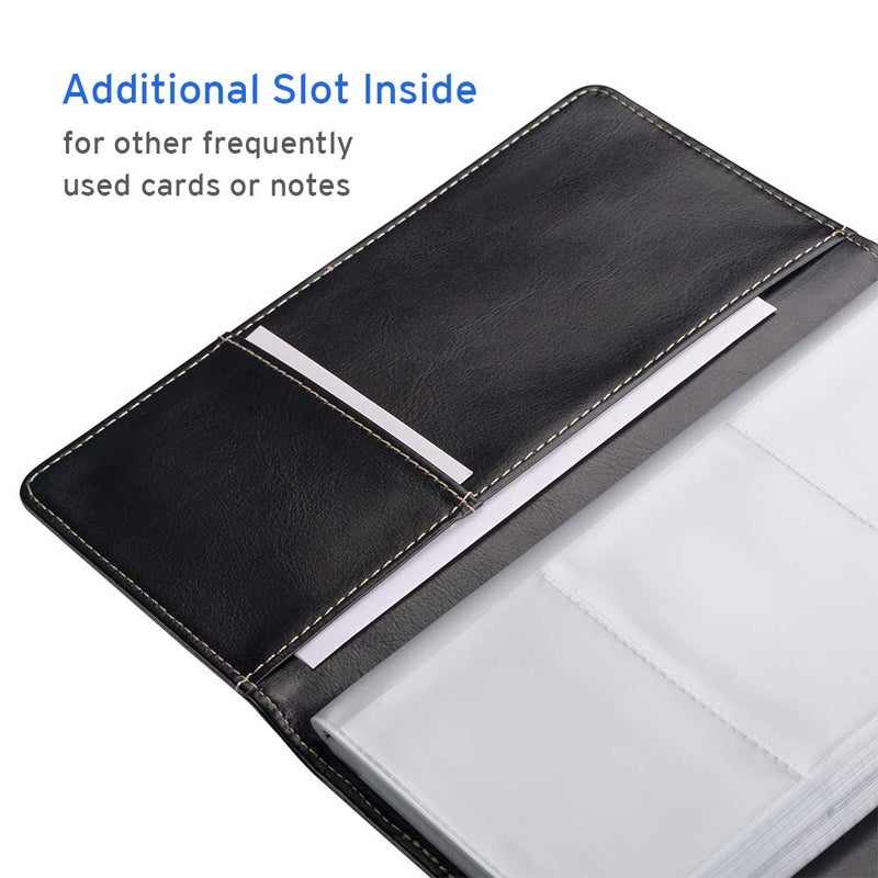 Sooez Leather Professional Business Card Book Holder Organizer, 240 Capacity Credit Card Booklet, PU Name Cards Holder Storage File for Men Women, 7.7 x 4.5 Inch, Black - Image 5
