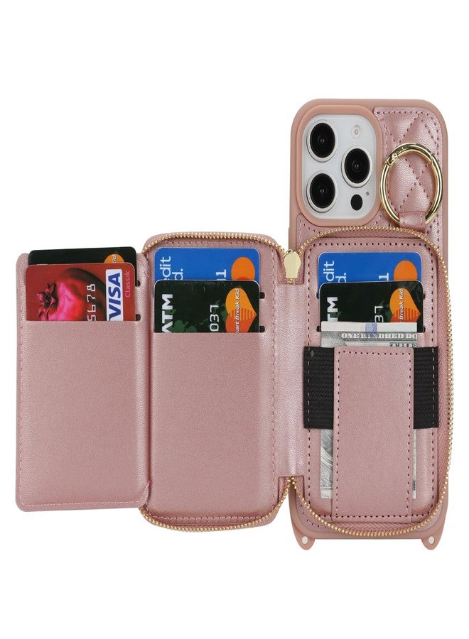 Hamany for iPhone 16 Pro Max Case Wallet with Card Holder for Women,for iPhone 16 Pro Max Phone case Wallet with Strap Credit Card Slots Crossbody with Kickstand Zipper Case-Rose Gold - Image 5