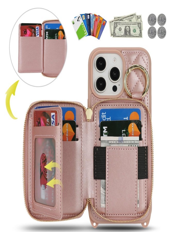 Hamany for iPhone 16 Pro Max Case Wallet with Card Holder for Women,for iPhone 16 Pro Max Phone case Wallet with Strap Credit Card Slots Crossbody with Kickstand Zipper Case-Rose Gold - Image 2