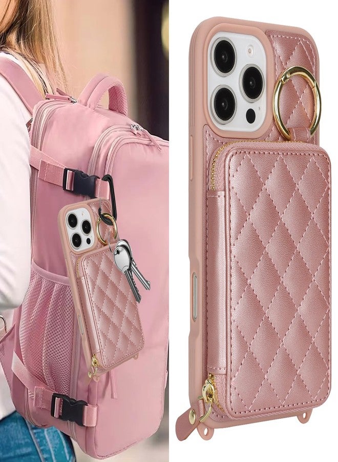 Hamany for iPhone 16 Pro Max Case Wallet with Card Holder for Women,for iPhone 16 Pro Max Phone case Wallet with Strap Credit Card Slots Crossbody with Kickstand Zipper Case-Rose Gold - Image 3