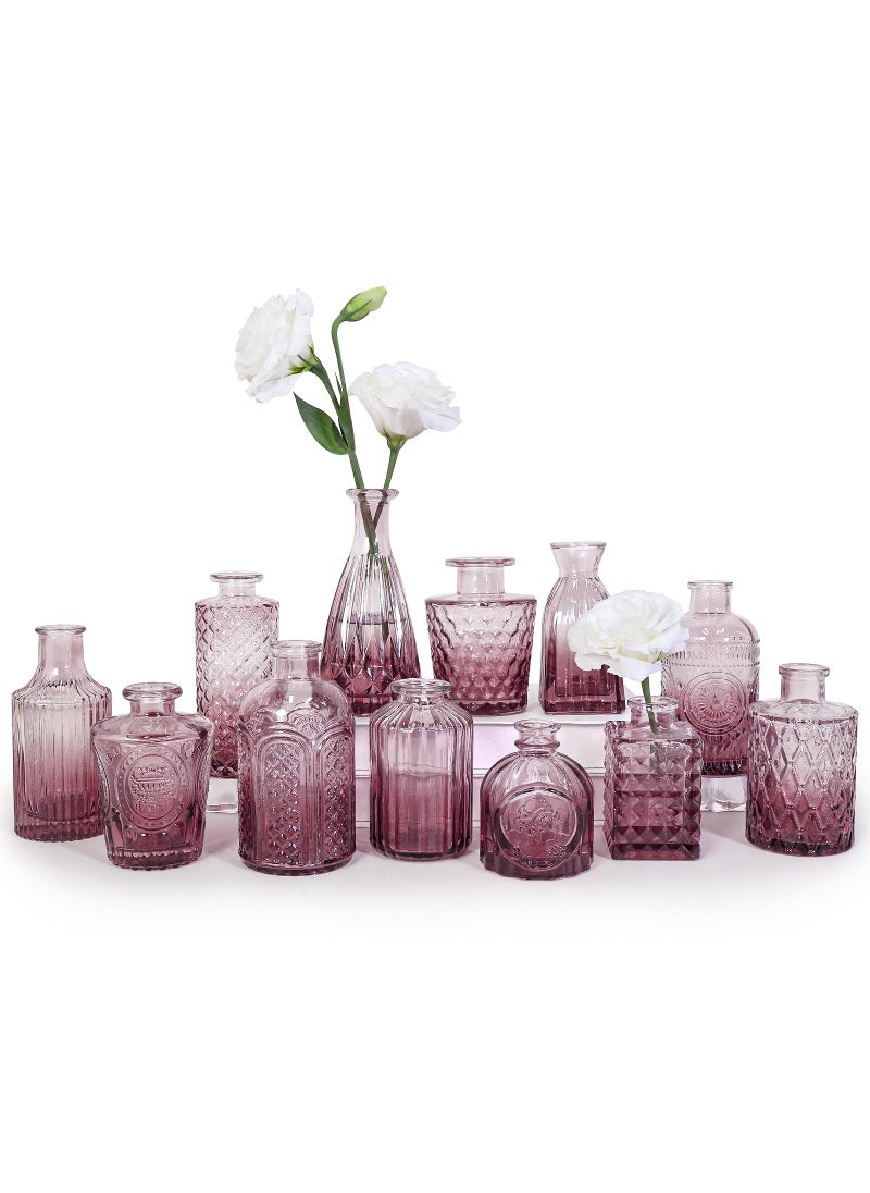 SUPMIND SUPMIND 12pcs Glass Bud Vase Set  Small Purple Flower Vases for Centerpieces in Bulk  Mini Vintage Vase for Wedding  Home Table Decoration  - Image 1