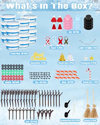 EOBOH 16 Pack Snowman Kit Build a Snowman Craft Kit for Kids Christmas Craft Creative Air Dry Clay Modeling Dough Crafts Enhance Creativity Gifts Christmas Winter School Xmas Creative Supplies Decoration - Image 5