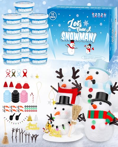 EOBOH 16 Pack Snowman Kit Build a Snowman Craft Kit for Kids Christmas Craft Creative Air Dry Clay Modeling Dough Crafts Enhance Creativity Gifts Christmas Winter School Xmas Creative Supplies Decoration - Image 1