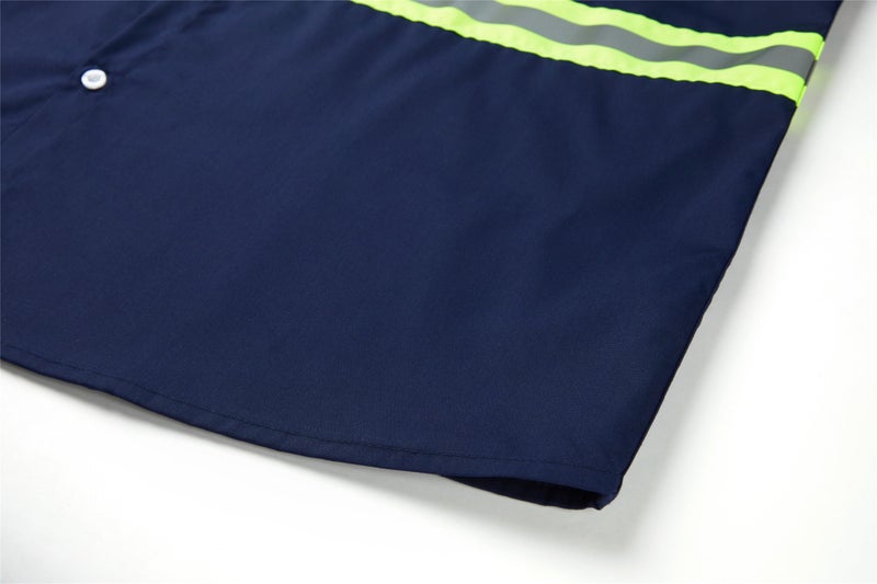 Ousafeve Class 3 Navy Hi Vis Button Up Safety Work Shirts for Men Reflective (Large, Navy_Short) - Image 2