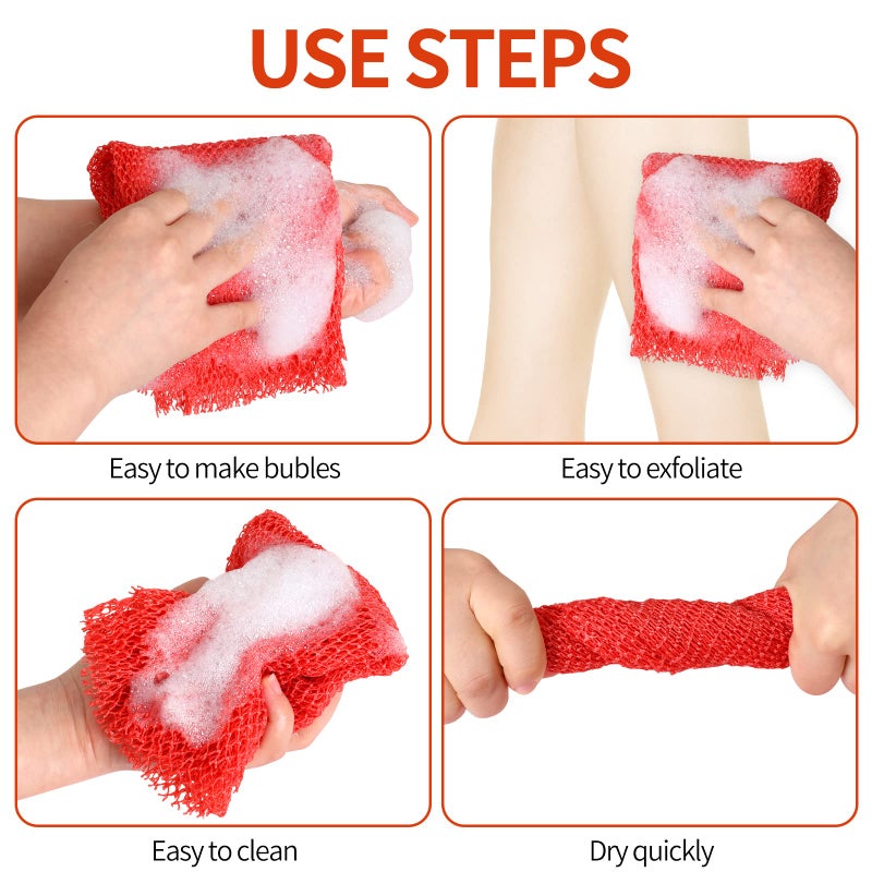 AbuQ 2 Pieces African net Sponge for exfoliating,African exfoliating net, African wash net, African Ghana Sapos scrubbing washcloth rag for Smoother Skin and Daily use,Blue-Blue - Image 4