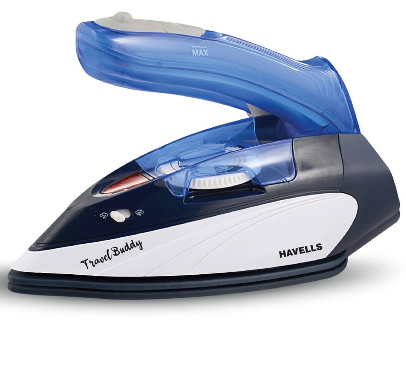 Havells Plastic Travel Buddy 800 Watt Steam Iron With Steam Burst, Cermanic Sole Plate, Foladable Handle, Horizontal & Vertical Steaming, 2 Years Warranty. (Blue Grey), 800 Watts - Image 4