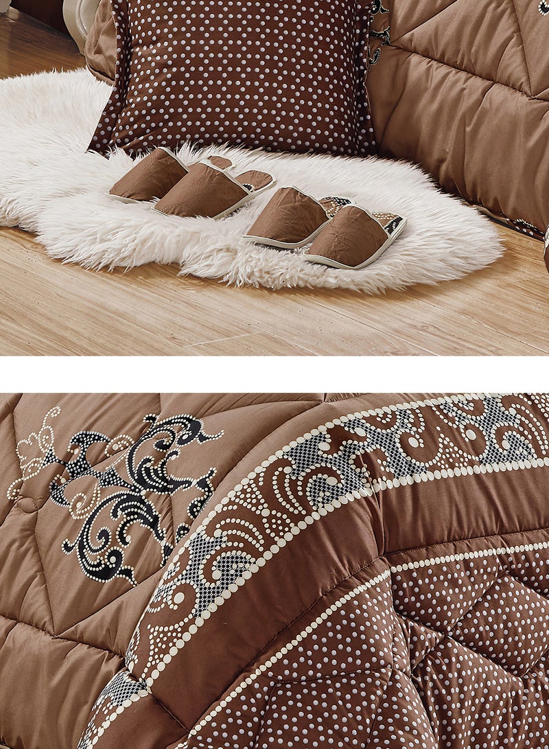 Moon Bed In A Bag Medium Filling King Size Comforter Set, 10 Pcs Floral Bedding Set Size 220 X 240 Cm with Comforter, Quilted Bed Skirt, Pillowcases, Cushion & Bedroom Slipper, Multicolor  - Image 3