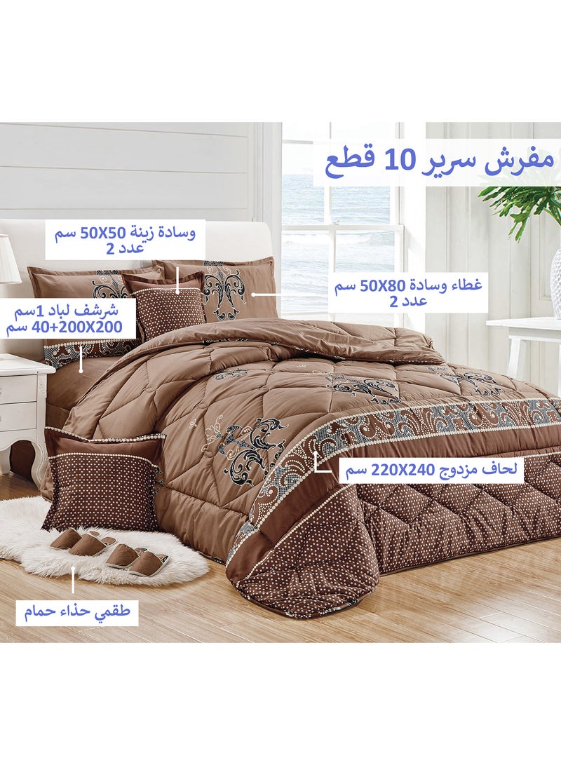 Moon Bed In A Bag Medium Filling King Size Comforter Set, 10 Pcs Floral Bedding Set Size 220 X 240 Cm with Comforter, Quilted Bed Skirt, Pillowcases, Cushion & Bedroom Slipper, Multicolor  - Image 2