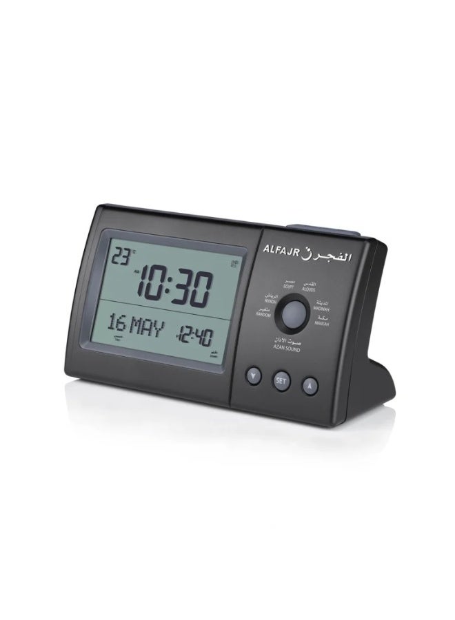 ALFAJR CLASSIC DIGITAL DESK AZAN CLOCK WITH FULL SCREEN LIGHT AND QIBLA DIRECTION FOR HOME OFFICE BLACK CT-11