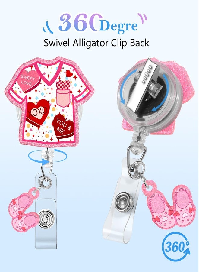 Besoar Valentine Badge Reel Holder Clip - Cute Pink Nurse Scrubs Heart Retractable ID Name Card Badge Reel with Charm Alligator Clip, Office Nurse Nursing Medical Worker Student Accessories Gifts - Image 4