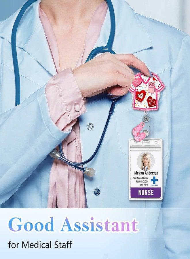 Besoar Valentine Badge Reel Holder Clip - Cute Pink Nurse Scrubs Heart Retractable ID Name Card Badge Reel with Charm Alligator Clip, Office Nurse Nursing Medical Worker Student Accessories Gifts - Image 5