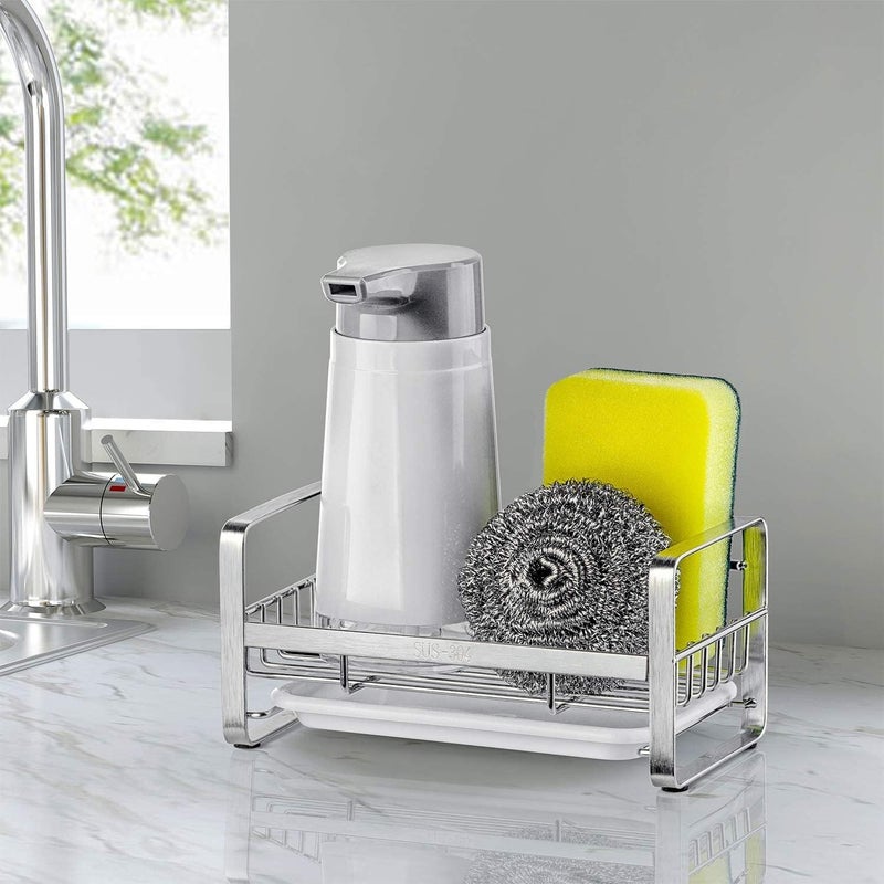 Topinon Sponge Holder,SUS304 Stainless Steel Rust Proof Soap Holder for Kitchen Sink ,Kitchen Sink Organizer, Sink Caddy, Sink Tray Drainer Rack with Removable Tray - Image 2