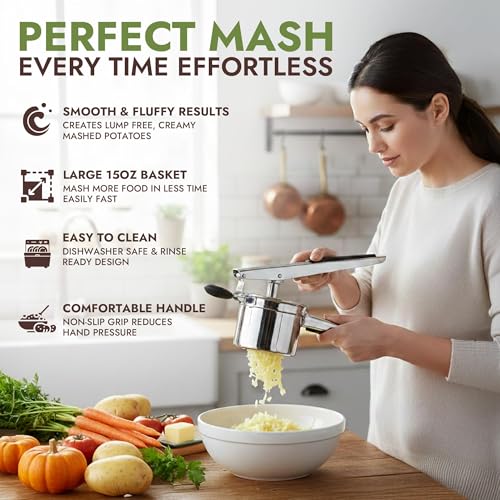 Havenity Large 15oz Potato Ricer Fixed Disc - Heavy Duty Stainless Steel Potato Masher and Ricer for Mashed Potatoes | Non Slip Baby Food Squeezer, Kitchen Gadget Tool for Food Press & Food Mill - Image 3
