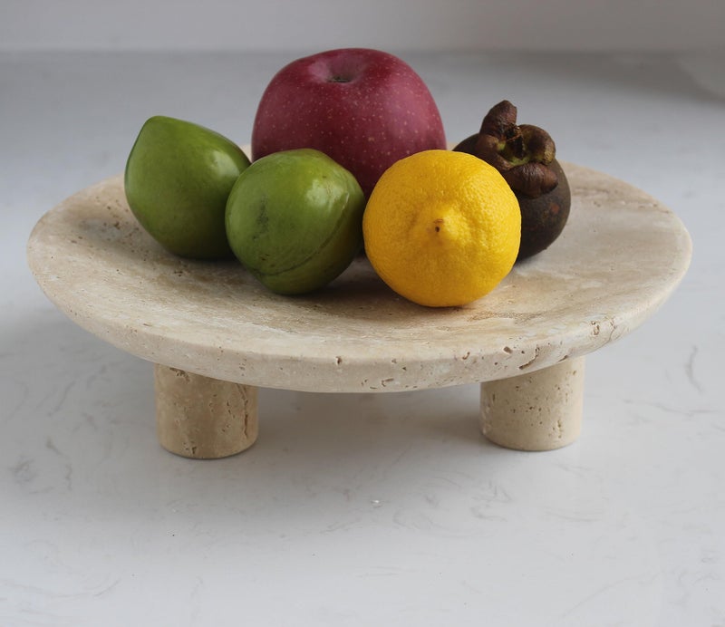 Nawgnail Handmade Travertine Fruit Bowl for Kitchen Counter 10", Large Decorative Bowl for Home Decor, Modern 3-Legs Serving Plate, Key Bowl for Entryway - Image 1