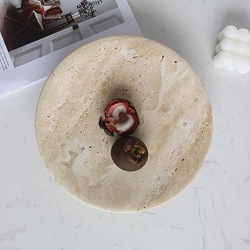 Nawgnail Handmade Travertine Fruit Bowl for Kitchen Counter 10", Large Decorative Bowl for Home Decor, Modern 3-Legs Serving Plate, Key Bowl for Entryway - Image 2