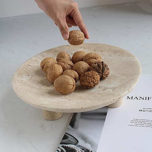 Nawgnail Handmade Travertine Fruit Bowl for Kitchen Counter 10", Large Decorative Bowl for Home Decor, Modern 3-Legs Serving Plate, Key Bowl for Entryway - Image 4
