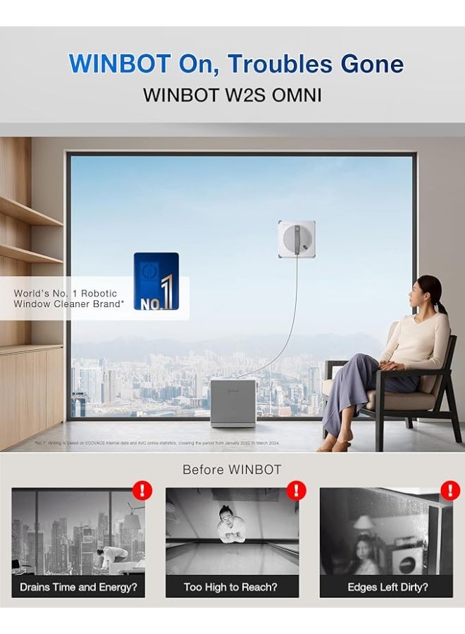 Omni ECOVACS WINBOT W2S Omni Window Cleaning Robot, with 6-in-1 Multifunction Station, TruEdge Edge-to-Edge Precision, Triple Wide-Angle Spray Nozzles, 12-Level Safety System, Dual Power Modes - Image 2