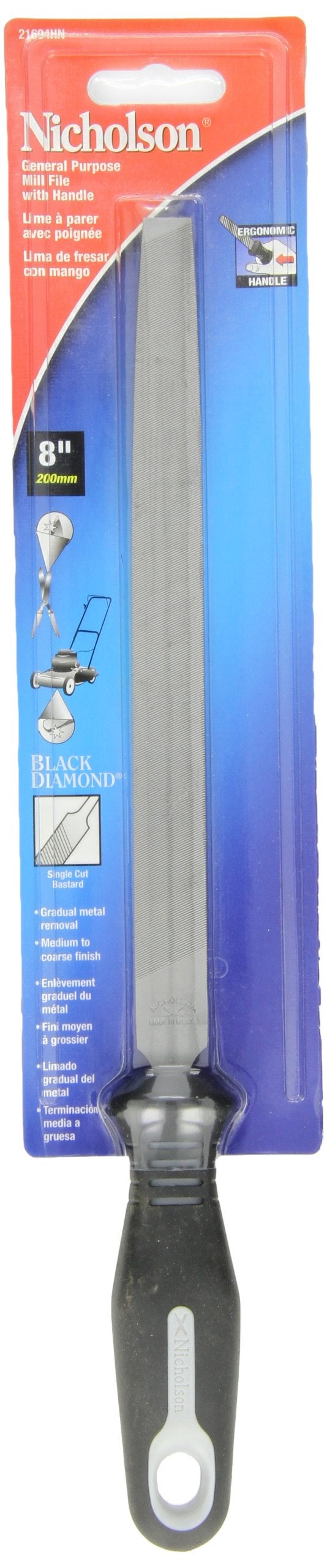 Nicholson 8 Mill Single Cut Bastard File with Ergonomic Handle 21694HNN