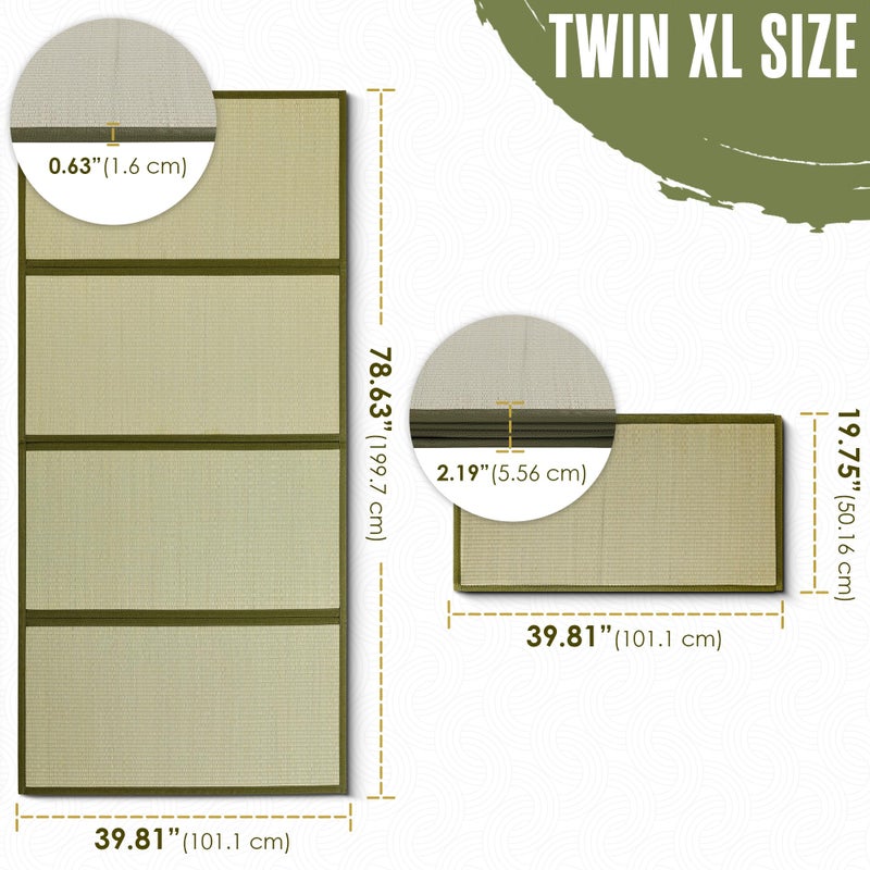Houseables Tatami Mat, Tatami Mattress, Japanese Sleeping Mat, Japanese Floor Mattress, Twin XL, 80x40, Bamboo Sleeping Rug, Kotatsu Floor Bed, Futon, Goza, Traditional, Rush Grass, Folding, Anti-Slip - Image 2