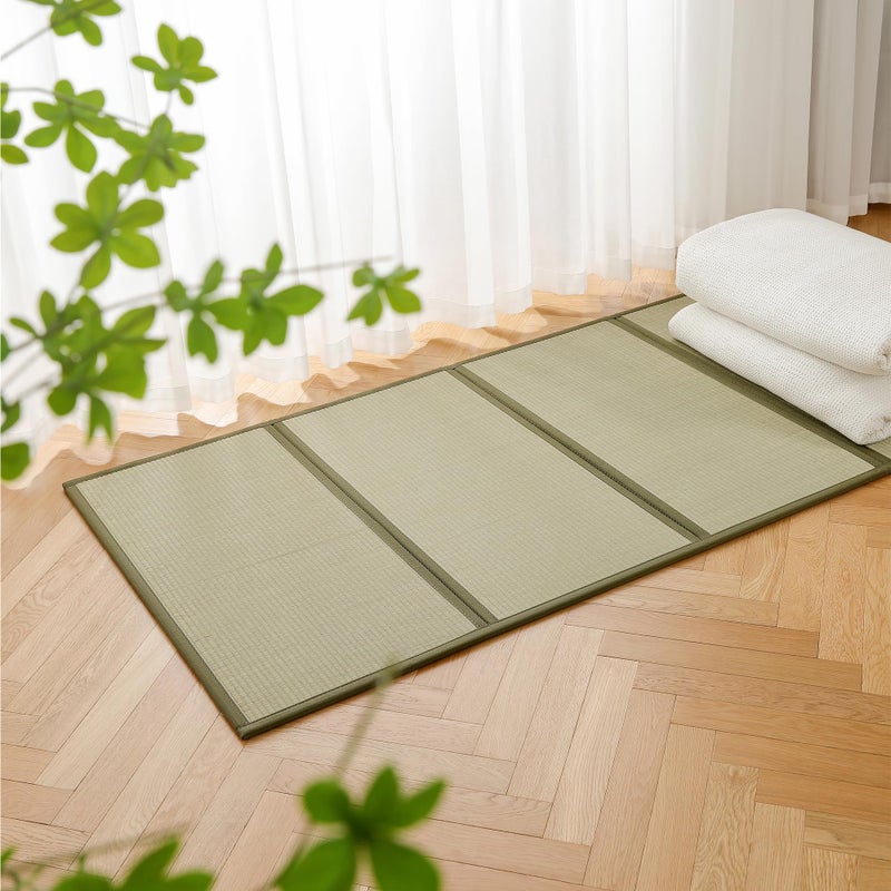 Houseables Tatami Mat, Tatami Mattress, Japanese Sleeping Mat, Japanese Floor Mattress, Twin XL, 80x40, Bamboo Sleeping Rug, Kotatsu Floor Bed, Futon, Goza, Traditional, Rush Grass, Folding, Anti-Slip - Image 1