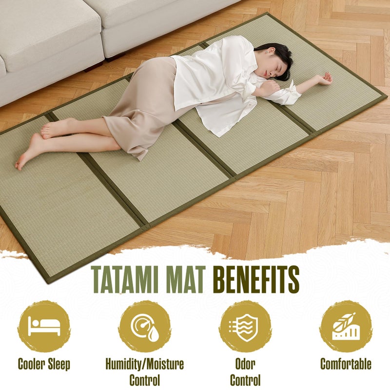 Houseables Tatami Mat, Tatami Mattress, Japanese Sleeping Mat, Japanese Floor Mattress, Twin XL, 80x40, Bamboo Sleeping Rug, Kotatsu Floor Bed, Futon, Goza, Traditional, Rush Grass, Folding, Anti-Slip - Image 5