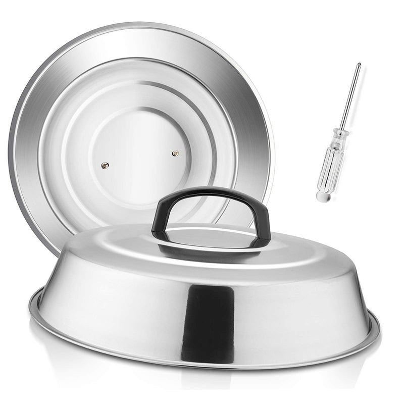HaSteeL Cheese Melting Dome Set of 2, 12 Inch Round Basting Cover Metal Steam Cover, Stainless Steel Griddle Accessories for Flat Top Grill/Outdoor BBQ/Kitchen Cooking - Image 1